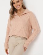 wool fashion Pulover Roz deschis Clasic cu model decorativ Mulls
