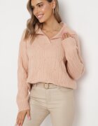 wool fashion Pulover Roz deschis Clasic cu model decorativ Mulls