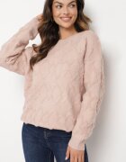 wool fashion Pulover roz deschis cu croi lejer și model tricotat cu borduri reiate Elondrae