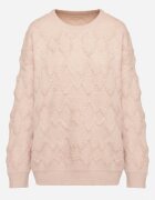 wool fashion Pulover roz deschis cu croi lejer și model tricotat cu borduri reiate Elondrae