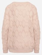 wool fashion Pulover roz deschis cu croi lejer și model tricotat cu borduri reiate Elondrae