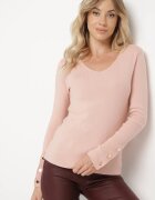 wool fashion Pulover roz deschis cu decolteu în V și nasturi decorativi la mâneci Atterisa