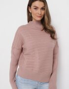 wool fashion Pulover Roz închis cu Lână cu Croi Asimetric cu Relief Sarositte