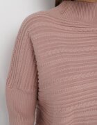 wool fashion Pulover Roz închis cu Lână cu Croi Asimetric cu Relief Sarositte