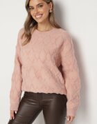 wool fashion Pulover Roz Lejer cu împletitură modelată și tivuri elastice Elondrae