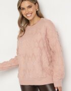 wool fashion Pulover Roz Lejer cu împletitură modelată și tivuri elastice Elondrae