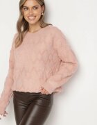 wool fashion Pulover Roz Lejer cu împletitură modelată și tivuri elastice Elondrae
