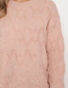 wool fashion Pulover Roz Lejer cu împletitură modelată și tivuri elastice Elondrae