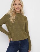 wool fashion Pulover Verde închis cu model torsadat și decolteu rotund Selinera