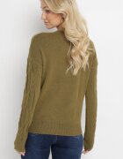 wool fashion Pulover Verde închis cu model torsadat și decolteu rotund Selinera