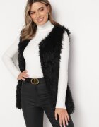 wool fashion Vestă Neagră De blană cu Centură Legată Nymiss