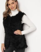 wool fashion Vestă Neagră De blană cu Centură Legată Nymiss