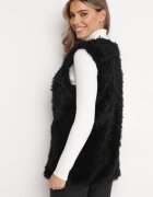 wool fashion Vestă Neagră De blană cu Centură Legată Nymiss
