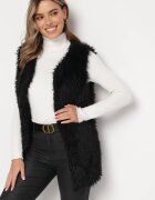 wool fashion Vestă Neagră De blană cu Centură Legată Nymiss