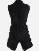 wool fashion Vestă Neagră De blană cu Centură Legată Nymiss