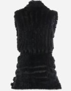 wool fashion Vestă Neagră De blană cu Centură Legată Nymiss
