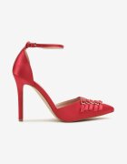 yesmile Pantofi cu toc roșii din satin cu catarame decorative Liovirae