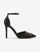 yesmile Pantofi stiletto negri din satin cu catarame decorative Liovirae