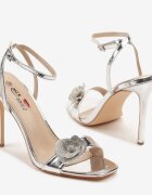 yesmile Sandale Argintii cu toc Stiletto cu flori din zirconiu Davianis