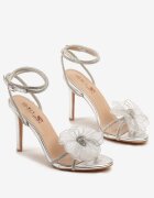 yesmile Sandale Argintii cu toc stiletto decorate cu zirconii și aplicație florală Froine