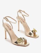 yesmile Sandale Aurii cu toc stiletto cu flori din zirconiu Davianis