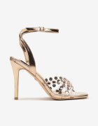yesmile Sandale Șampanie Metalice pe Toc Stiletto Decorate cu Zirconii Idalianna
