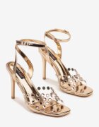 yesmile Sandale Șampanie Metalice pe Toc Stiletto Decorate cu Zirconii Idalianna