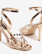 yesmile Sandale Șampanie Metalice pe Toc Stiletto Decorate cu Zirconii Idalianna
