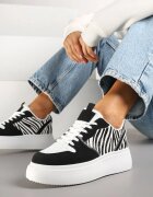 yesmile Sneakers Negri și Albi pe Platformă cu Cusături Decorative Perforații și Imprimeu Zebră Senaleira