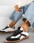 yesmile Sneakers Negru-Alb în Stilul Adidașilor Iconici cu Cataramă Decorativă Senaliera