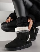 yolera Cizme de zăpadă Negre Slip-on decorate cu blană și broderie Mevittia