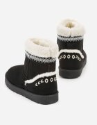 yolera Cizme de zăpadă Negre Slip-on decorate cu blană și broderie Mevittia