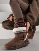 yolera Ghete de zăpadă Maro închis Slip-on Decorate cu blană și broderie Mevittia