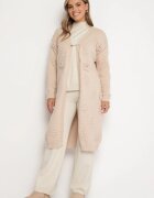 yu & me Cardigan Bej deschis fără închidere cu viscoză lână și relief Besita