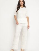 yu & me Compleu Alb din Țesătură Decorativă Tricou și Pantaloni Largi Devinas