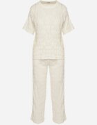 yu & me Compleu Alb din Țesătură Decorativă Tricou și Pantaloni Largi Devinas