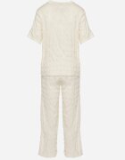 yu & me Compleu Alb din Țesătură Decorativă Tricou și Pantaloni Largi Devinas