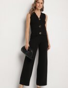yu & me Compleu Negru Tricotat cu Vestă și Pantaloni Largi Weorina