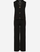 yu & me Compleu Negru Tricotat cu Vestă și Pantaloni Largi Weorina