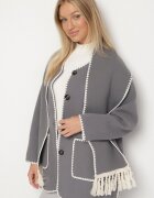 yu & me Jachetă cu croi drept Gri cu Cusături Decorative și Eșarfă Salenalia
