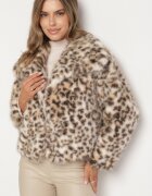 yu & me Jachetă de blană maro cu imprimeu leopard cu guler lat Nalindraea