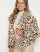 yu & me Jachetă de blană maro cu imprimeu leopard cu guler lat Nalindraea