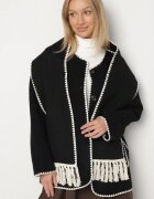 yu & me Jachetă Neagră Pătrată cu Cusături Decorative și Eșarfă Salenalia