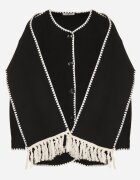 yu & me Jachetă Neagră Pătrată cu Cusături Decorative și Eșarfă Salenalia