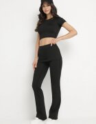 yu & me Komplet Sportiv Negru Tricou Mulat și Pantaloni Clopot Evazați Silenira