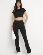 yu & me Komplet Sportiv Negru Tricou Mulat și Pantaloni Clopot Evazați Silenira