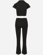 yu & me Komplet Sportiv Negru Tricou Mulat și Pantaloni Clopot Evazați Silenira