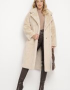 yu & me Palton Bej din Blană Artificială la un rând de nasturi cu buzunare Parilda