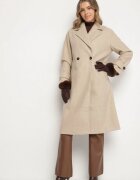 yu & me Palton Bej Dublu Oversize din Lână și Viscoză în Stil Elegant Tiliavia