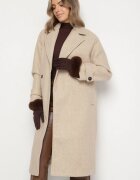 yu & me Palton Bej Dublu Oversize din Lână și Viscoză în Stil Elegant Tiliavia